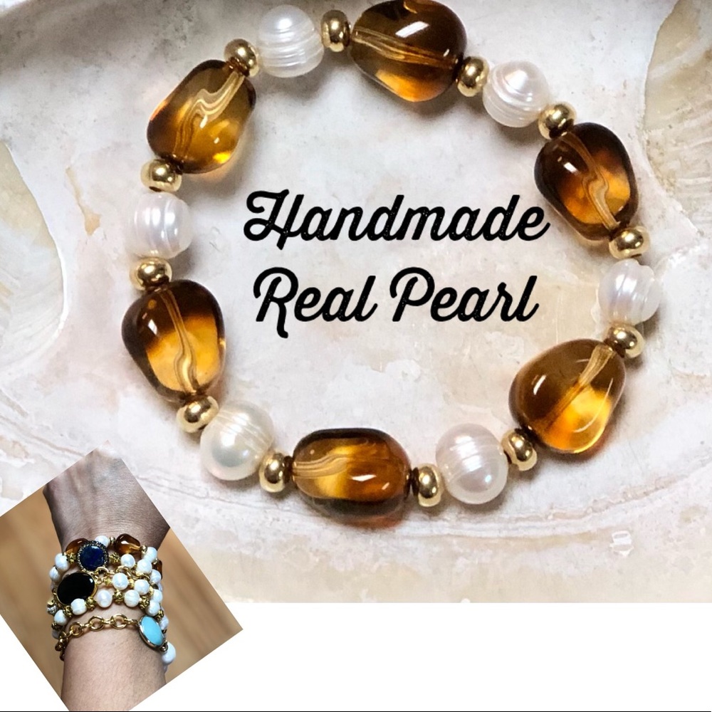 Real Pearl and Crystal Gold Plated